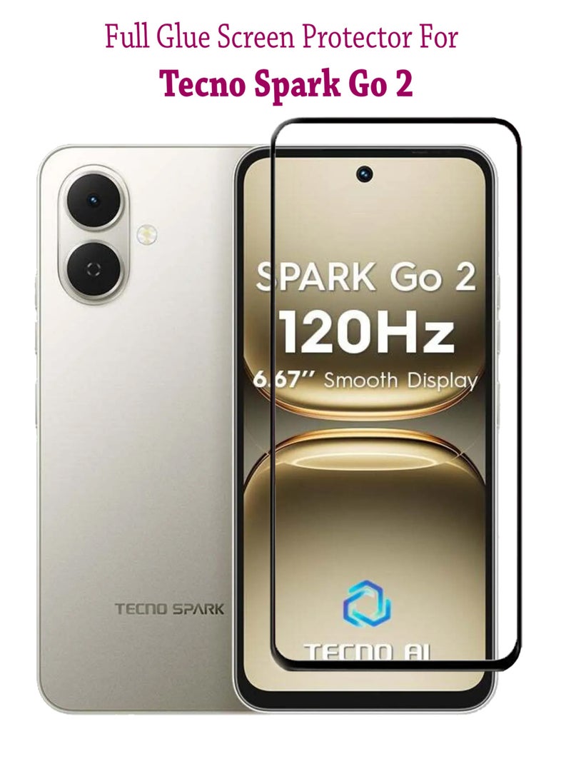 Tecno Spark Go 2 Screen Protector | Tempered Glass Compatible with Tecno Spark Go 2| Screen Protector Full HD Quality Tempered Glass Anti-Scratch Edge to Edge Coverage with Easy Installation Kit - Black - Image 1