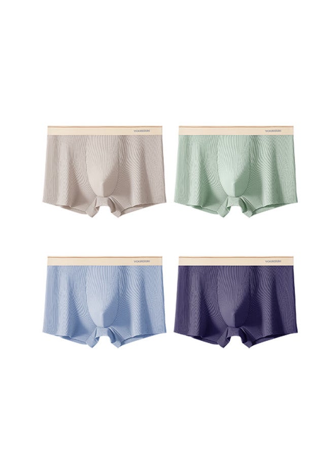 Yiershuang Men's Underwear, 10a Antibacterial Ice Silk Boxers, Summer Thin Cool Breathable Shorts, 4-pack