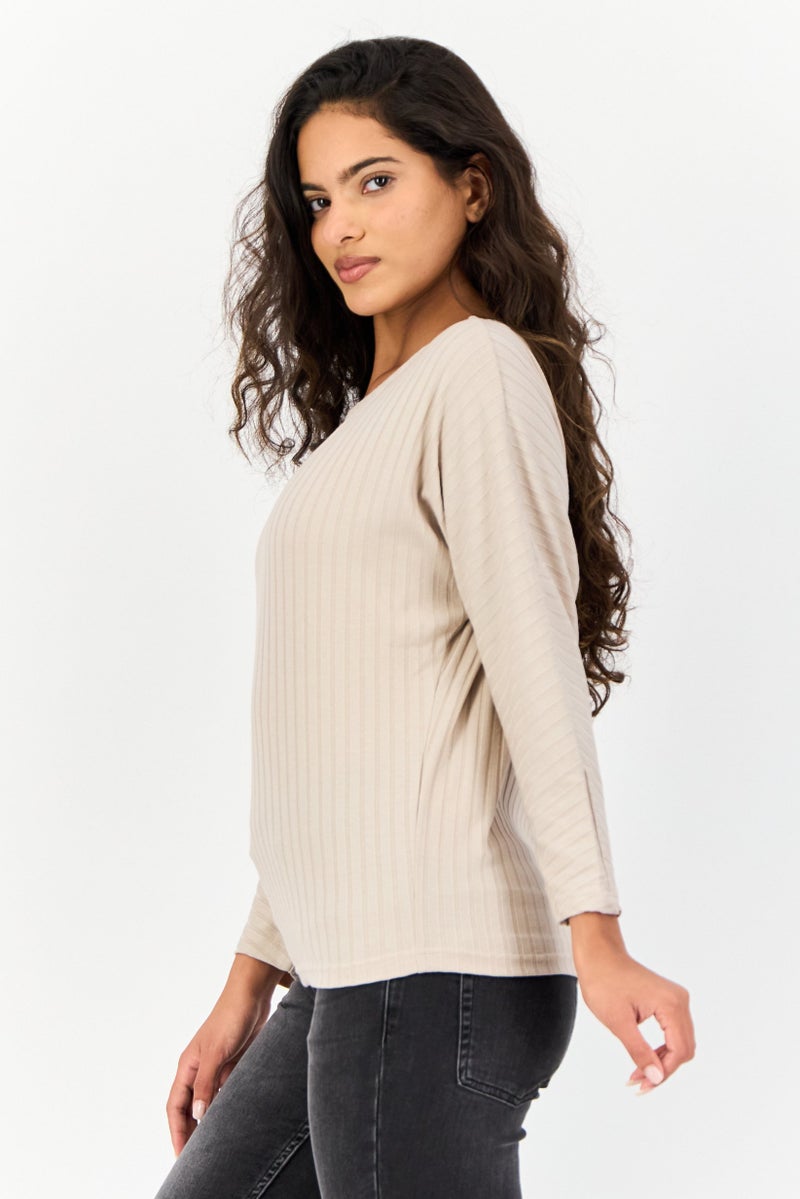 ONLY Jacqueline De Yong x Only Women Round Neck Long Sleeves Rib Top, Grey - Image 2