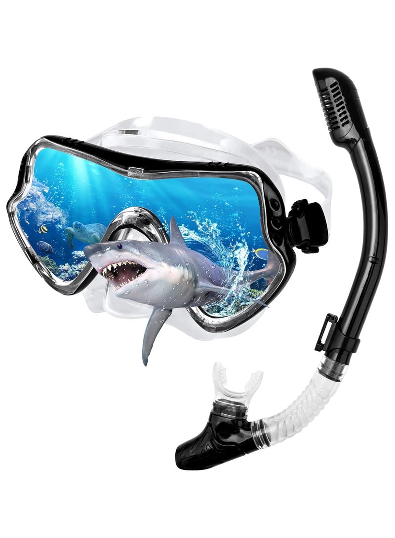 AROAQ Dry Snorkel Set Adults Professional,Anti-fog Diving Mask 180° Panoramic Ultra-Clear Snorkel Mask Anti-leak Diving Tube Set Free Breath Scuba Diving Goggle Adjustable for Men Women - Image 1
