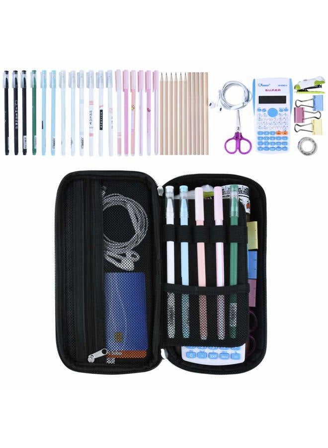 Chelory Big Capacity Pencil Case Large Pencil Bag Pouch Portable Pen Pencil Marker Cases Holder Multi Functional Office Stationery Storage Organizer Supplies Makeup Bag Men Women, Black - Image 2