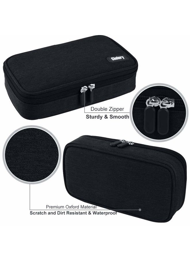 Chelory Big Capacity Pencil Case Large Pencil Bag Pouch Portable Pen Pencil Marker Cases Holder Multi Functional Office Stationery Storage Organizer Supplies Makeup Bag Men Women, Black - Image 3