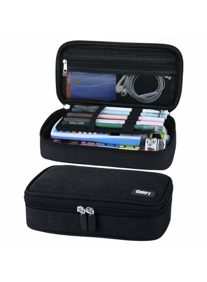Chelory Big Capacity Pencil Case Large Pencil Bag Pouch Portable Pen Pencil Marker Cases Holder Multi Functional Office Stationery Storage Organizer Supplies Makeup Bag Men Women, Black - Image 1