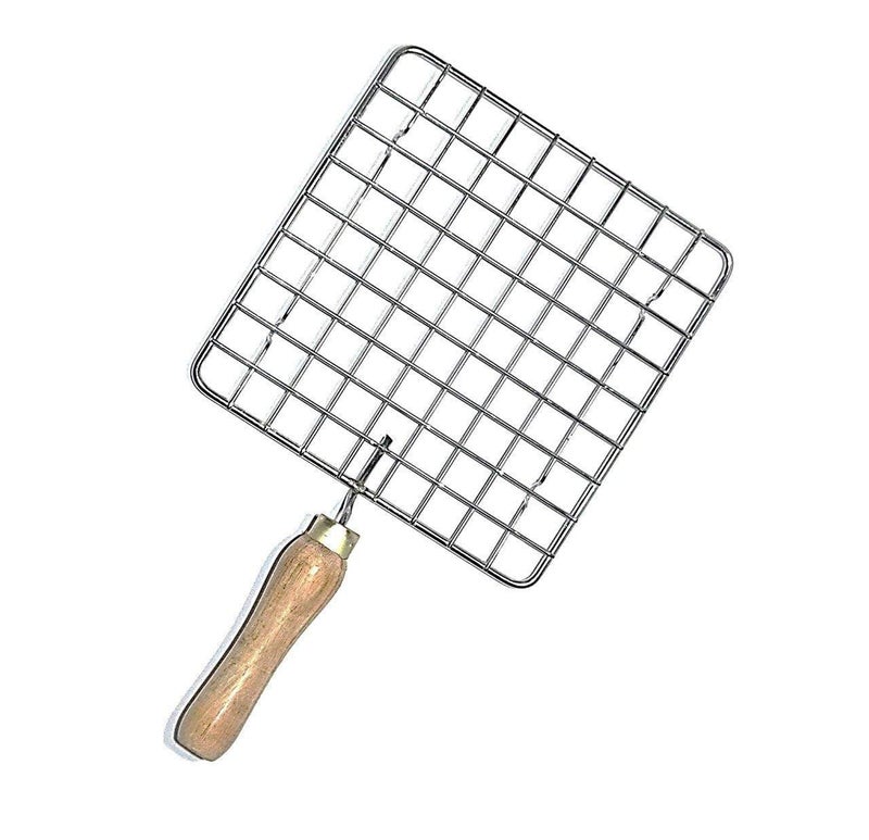 Jemei Kitchen Use Wooden Square Roasting Net Stainless Steel Roaster Wire with Papad Jali, Roti Jali and Barbecue Grill - Wooden Handle for Perfect Grilling and Roasting - Image 2
