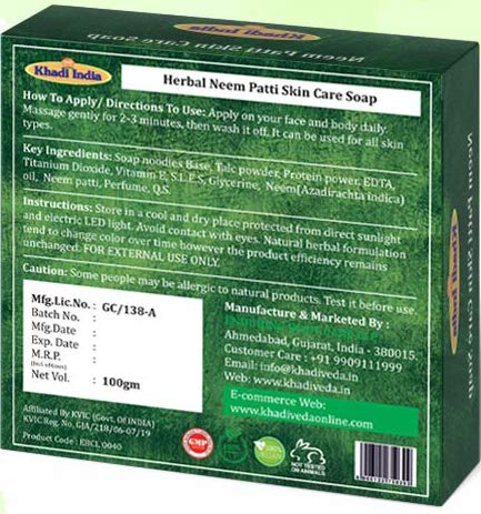 Khadi Veda Neem Patti Detoxifying Skin Care Bath Soap 100 gm Each Pack of 3 - Image 2