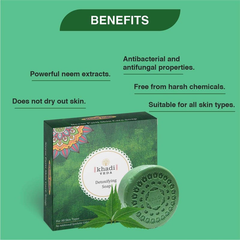 Khadi Veda Neem Patti Detoxifying Skin Care Bath Soap 100 gm Each Pack of 3 - Image 3