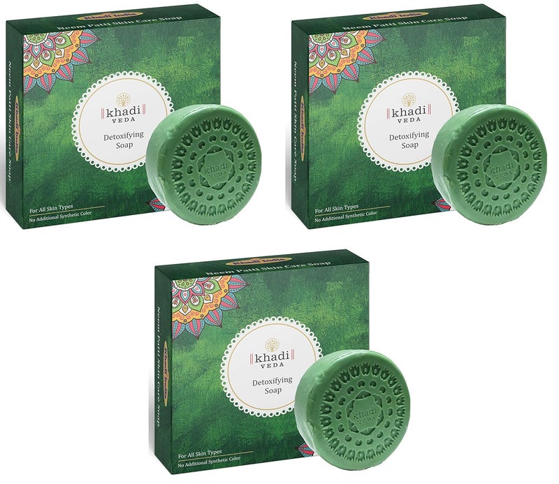 Khadi Veda Neem Patti Detoxifying Skin Care Bath Soap 100 gm Each Pack of 3 - Image 1