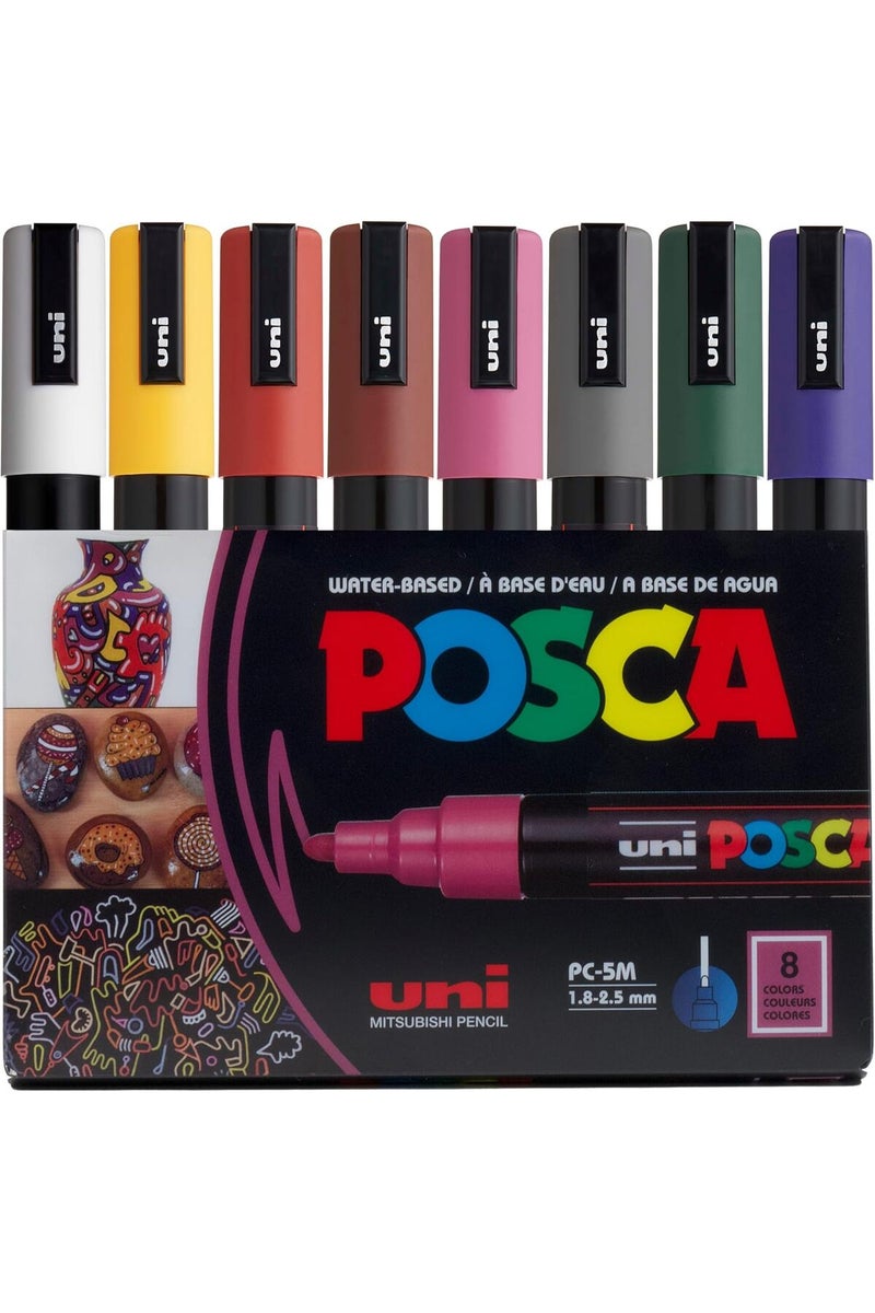 POSCA أقلام طلاء دائمة قائمة على الماء PC-5M، مجموعة من 8 (ألوان داكنة) - Image 1