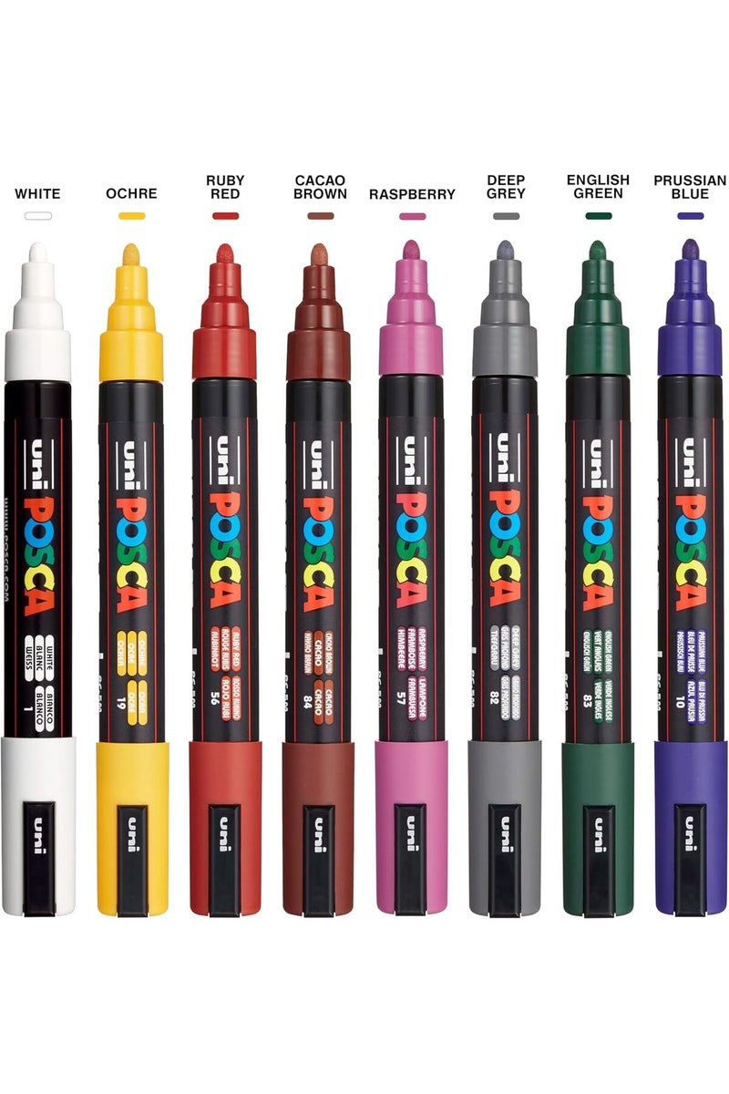 POSCA أقلام طلاء دائمة قائمة على الماء PC-5M، مجموعة من 8 (ألوان داكنة) - Image 2