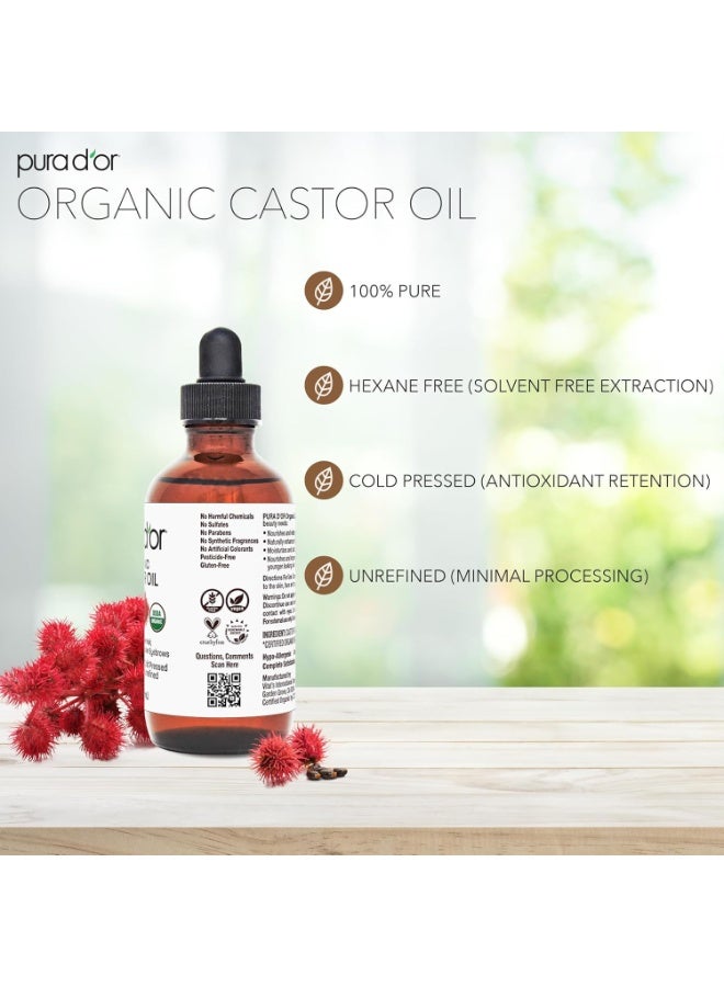 Pura D'or, Organic Castor Oil, 4 fl oz (118 ml) - Image 2
