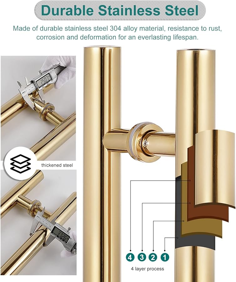 Gold H Shape Sliding Barn Door Handle 60cm For Interior Exterior Wood Glass Doors - Image 2