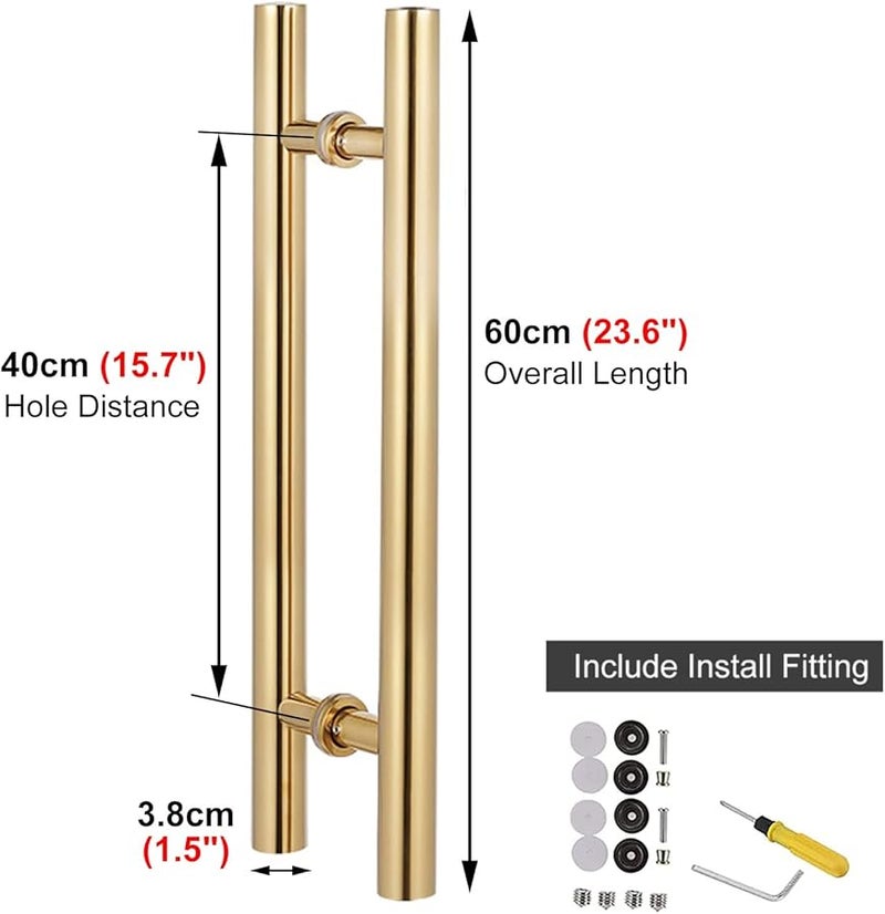 Gold H Shape Sliding Barn Door Handle 60cm For Interior Exterior Wood Glass Doors - Image 1