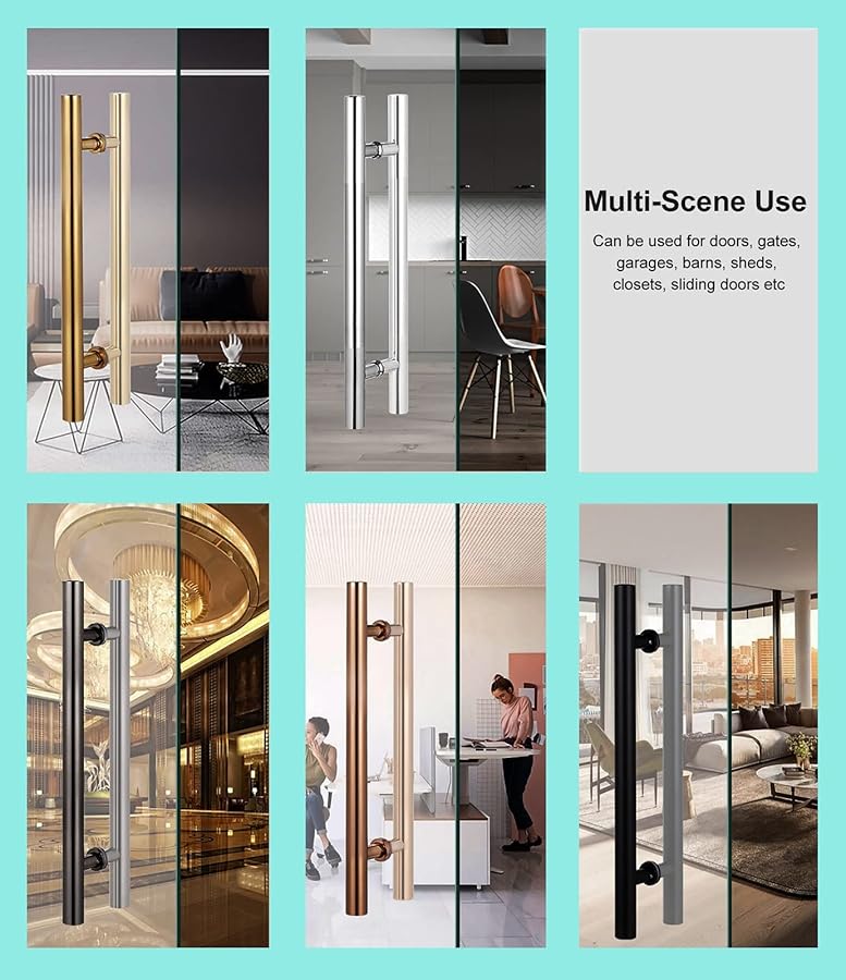 Gold H Shape Sliding Barn Door Handle 60cm For Interior Exterior Wood Glass Doors - Image 4