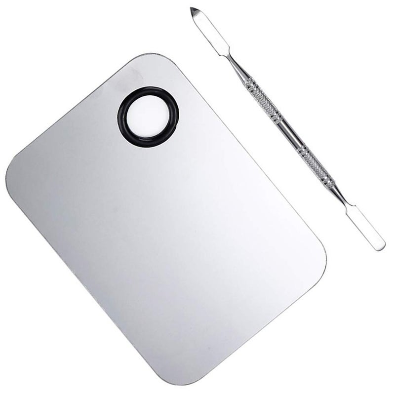 AKIRO Stainless Steel Cosmetic Makeup Palette, Professional Cosmetic Mixing Makeup Palette Spatula Makeup Artist Tool, Beauty Salon Color Cream Mixing Palette With A Spatula Makeup Nail Art Palette - Image 5