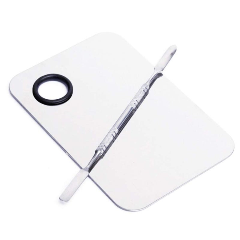 AKIRO Stainless Steel Cosmetic Makeup Palette, Professional Cosmetic Mixing Makeup Palette Spatula Makeup Artist Tool, Beauty Salon Color Cream Mixing Palette With A Spatula Makeup Nail Art Palette - Image 1