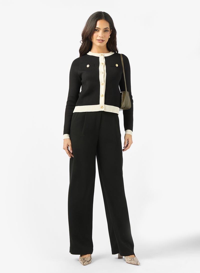 فيرو مودا كارديجان بياقة وأكمام قصيرة من فيم جولد - Image 4