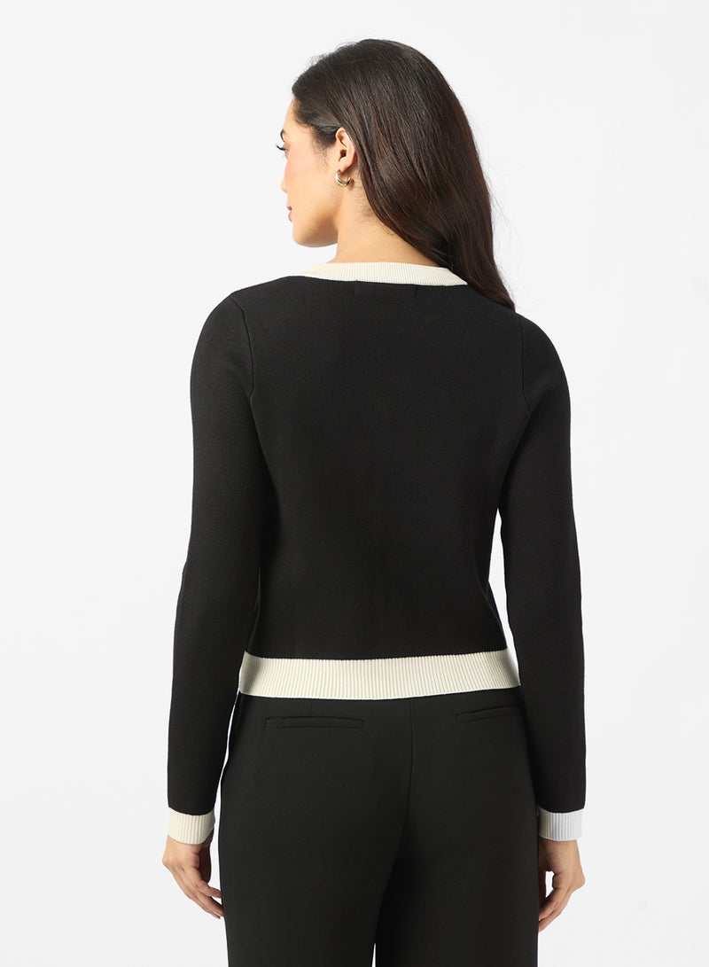 فيرو مودا كارديجان بياقة وأكمام قصيرة من فيم جولد - Image 2