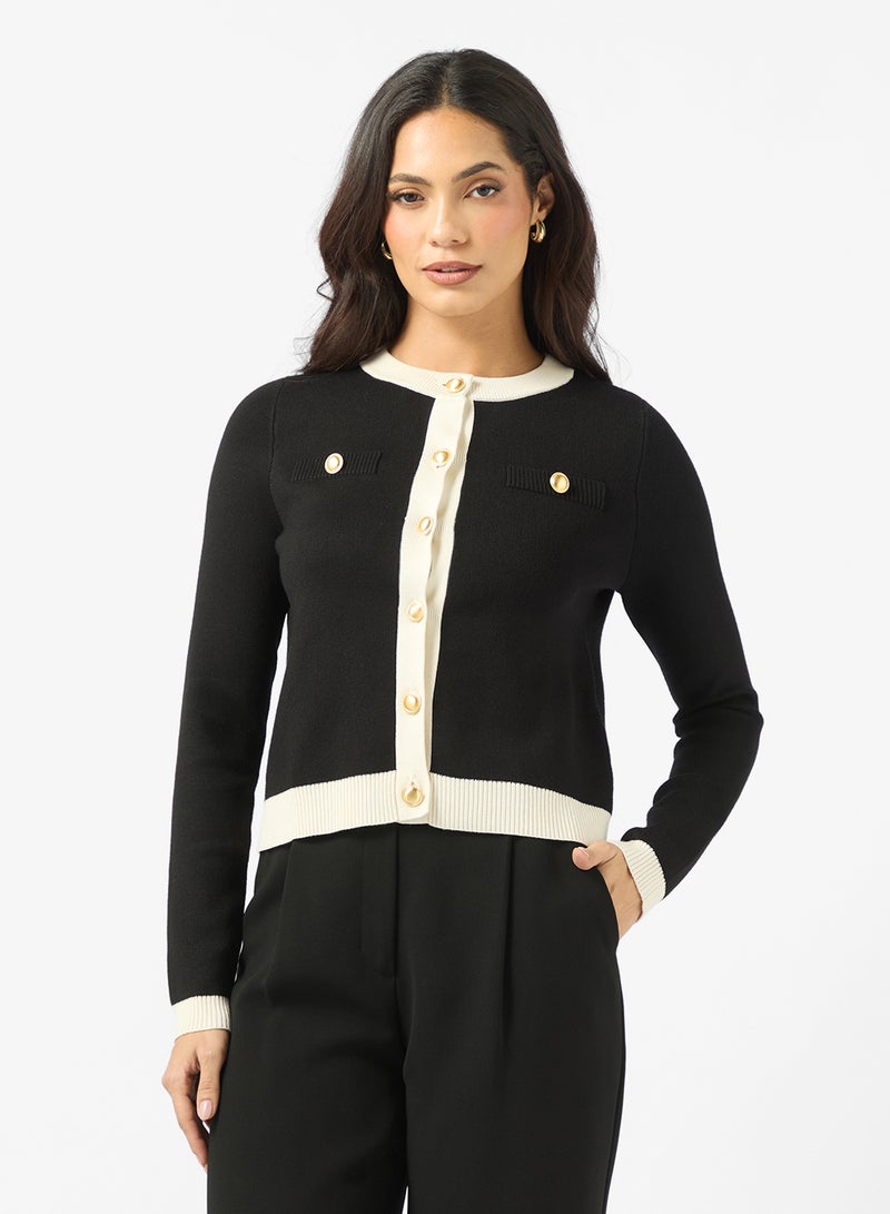 فيرو مودا كارديجان بياقة وأكمام قصيرة من فيم جولد - Image 1