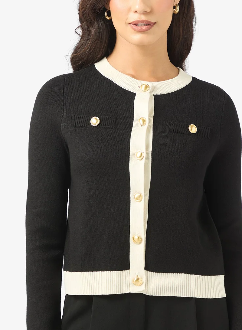 فيرو مودا كارديجان بياقة وأكمام قصيرة من فيم جولد