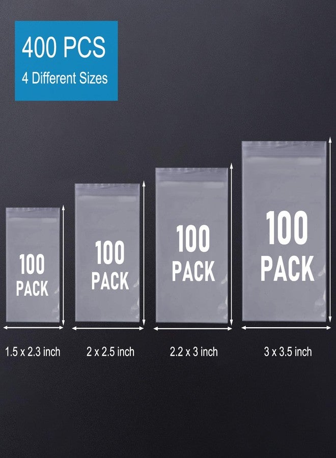 WOW DING 400PCS Small Plastic Bags, 4 Assorted Sizes Mini Ziplock Bag, Small Baggies, Clear Jewelry Bags Resealable, Reclosable Poly Bags for Pill, Beads, Storage - Image 4