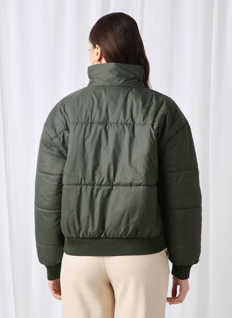Globus Women Olive High Neck Long Sleeves Winter Wear Puffer Jacket - Image 4