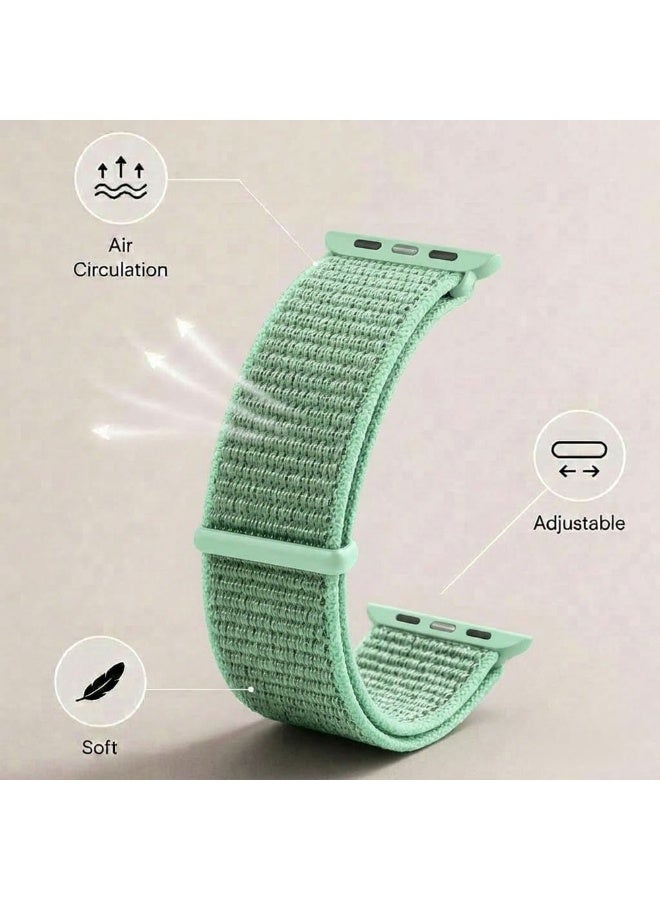 CATANES Breathable Nylon Sport Loop Band Compatible with Apple Watch 44mm 45mm 46mm 49mm for Women Men, iWatch Wrist Straps for Ultra 3 2, Se, Series 11 10 9 8 7 - sage green yellow - Image 3