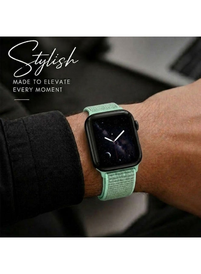 CATANES Breathable Nylon Sport Loop Band Compatible with Apple Watch 44mm 45mm 46mm 49mm for Women Men, iWatch Wrist Straps for Ultra 3 2, Se, Series 11 10 9 8 7 - sage green yellow - Image 5