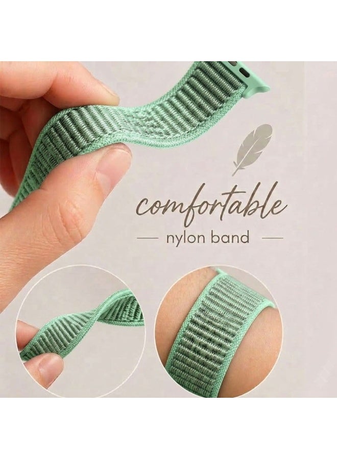 CATANES Breathable Nylon Sport Loop Band Compatible with Apple Watch 44mm 45mm 46mm 49mm for Women Men, iWatch Wrist Straps for Ultra 3 2, Se, Series 11 10 9 8 7 - sage green yellow - Image 4
