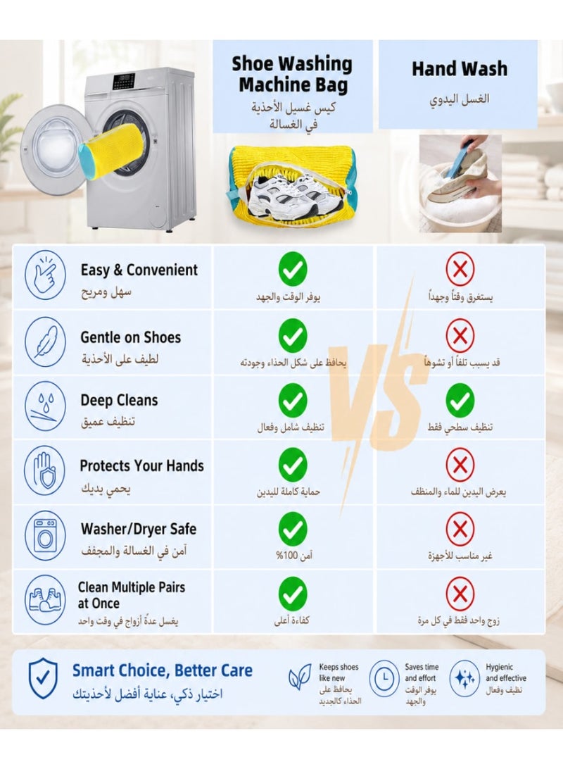 NayZaan Shoe Washing Machine Bag Laundry Shoe Bag for Washer and Dryer Reusable 2pc Shoe Cleaning Bags for Sneakers 360° Deep Cleaning Machine for All Shoes Types With Self-locking Zipper - Image 5