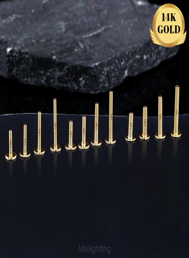 Melighting 14K Solid Gold Threadless Replacement, Gold Threadless Post Push in Flat Back, Labret, Nose, Helix, Conch, Tragus Cartilage Stud Earring 16G 18G 20G - Image 2