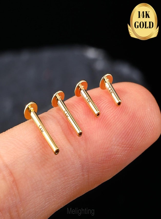 Melighting 14K Solid Gold Threadless Replacement, Gold Threadless Post Push in Flat Back, Labret, Nose, Helix, Conch, Tragus Cartilage Stud Earring 16G 18G 20G - Image 3