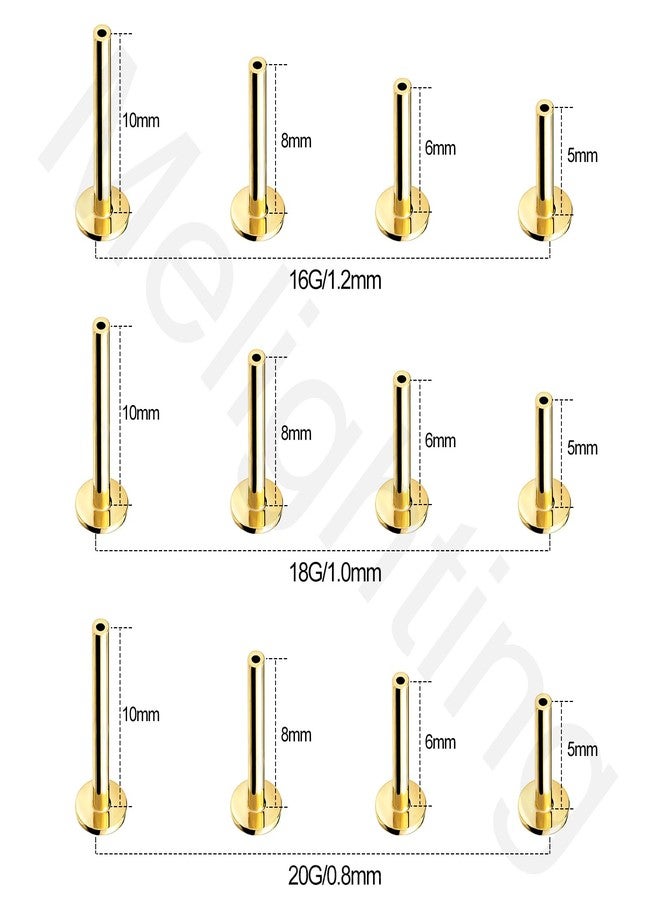 Melighting 14K Solid Gold Threadless Replacement, Gold Threadless Post Push in Flat Back, Labret, Nose, Helix, Conch, Tragus Cartilage Stud Earring 16G 18G 20G - Image 5
