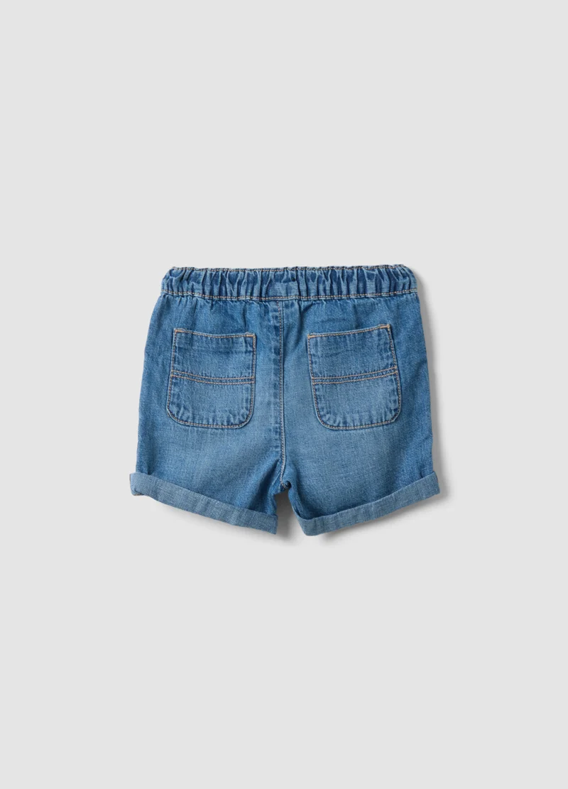 او في اس OVS Children'S Regular Fit Blue Denim Cotton Blend Shorts