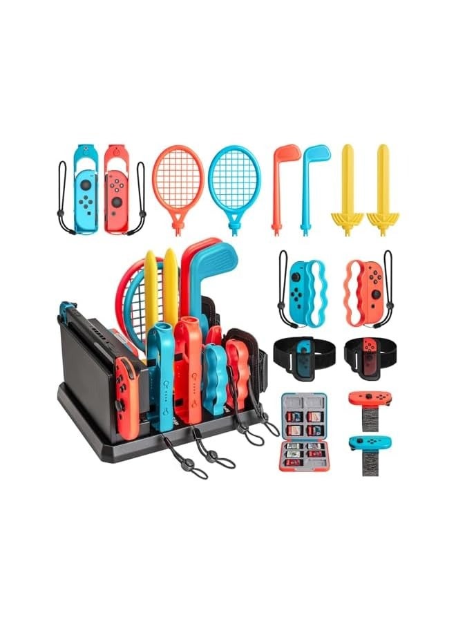 PROMASS 16 in 1 Switch Sports Accessories Bundle for Nintendo Switch Games with Organizer Station, Includes Golf Clubs, Tennis Racket, Sword, Boxing Grips, Wrist Bands, Leg Strap & Game Card Case - Image 1
