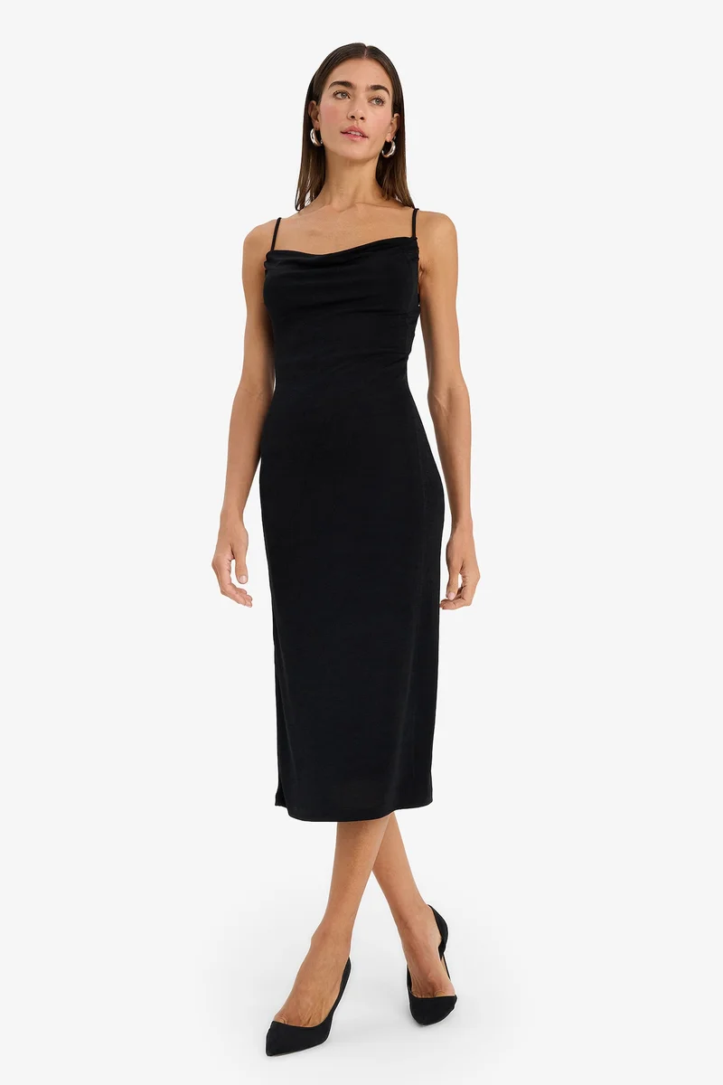 Defacto Thin Strappy Glitter Fabric Midi Dress
