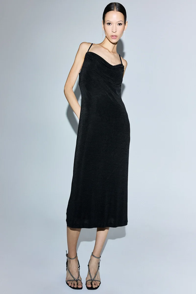Defacto Thin Strappy Glitter Fabric Midi Dress
