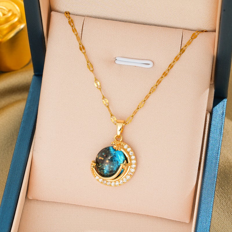 WU Cross-Border New Multi-Element Style Copper Micro-Inlaid Titanium Steel Necklace for Women, Real Gold Electroplated Exquisite Clavicle Chain, In Stock Wholesale - Image 1