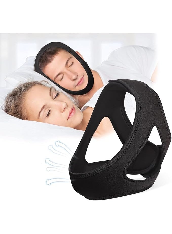 DUNISO Anti Snore Chin Strap，Chin Strap for CPAP Users，Snore Stopper with Adjustable Velcro，Breathable，Comfortable，Keep Mouth Closed While Sleeping for Men and Women，Black - Image 1