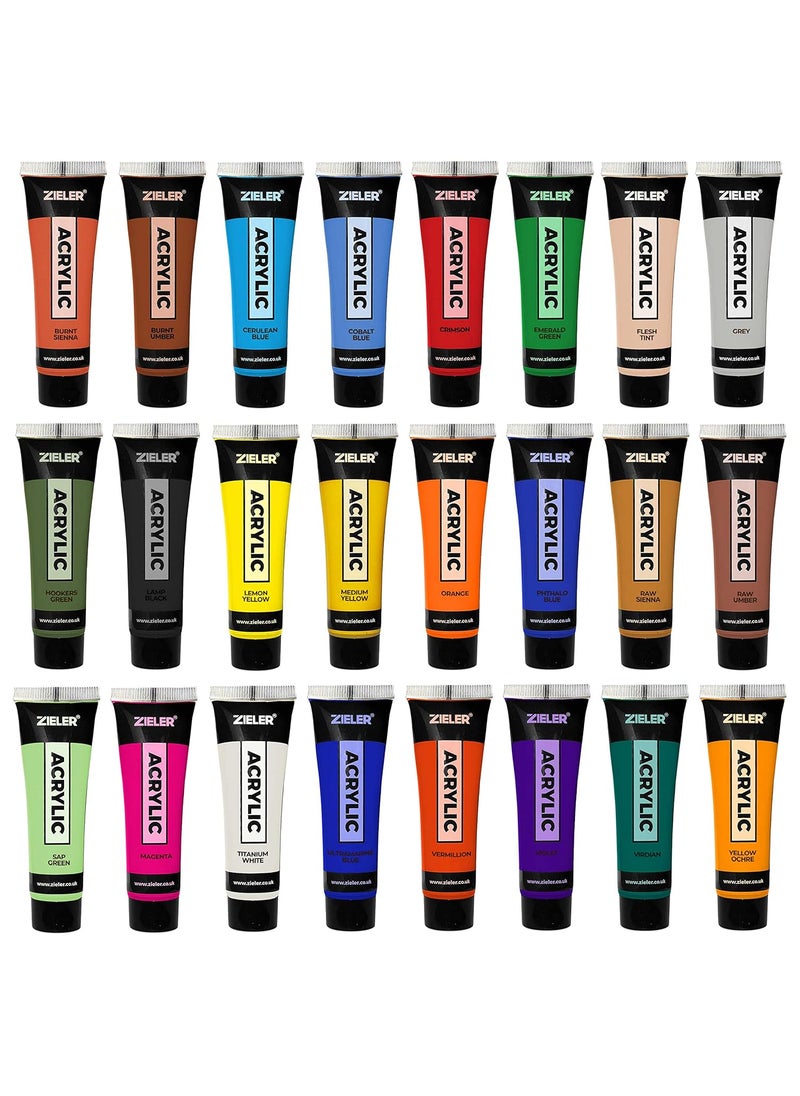 Zieler Zieler Premium Acrylic Paint Set (24 Large 22ml Tubes) Ideal for Paper, Canvas, Wood, Ceramic, Fabric & Crafts. Vibrant Colours & Rich Pigments  - Image 5