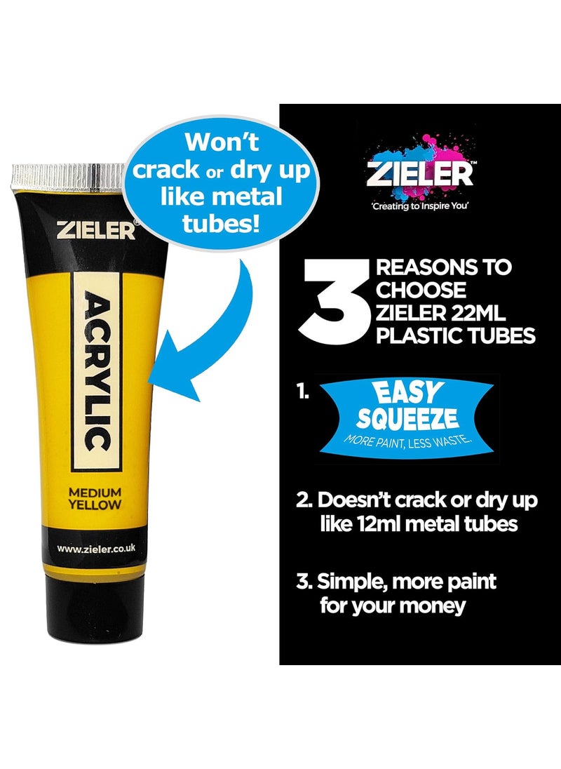Zieler Zieler Premium Acrylic Paint Set (24 Large 22ml Tubes) Ideal for Paper, Canvas, Wood, Ceramic, Fabric & Crafts. Vibrant Colours & Rich Pigments  - Image 3