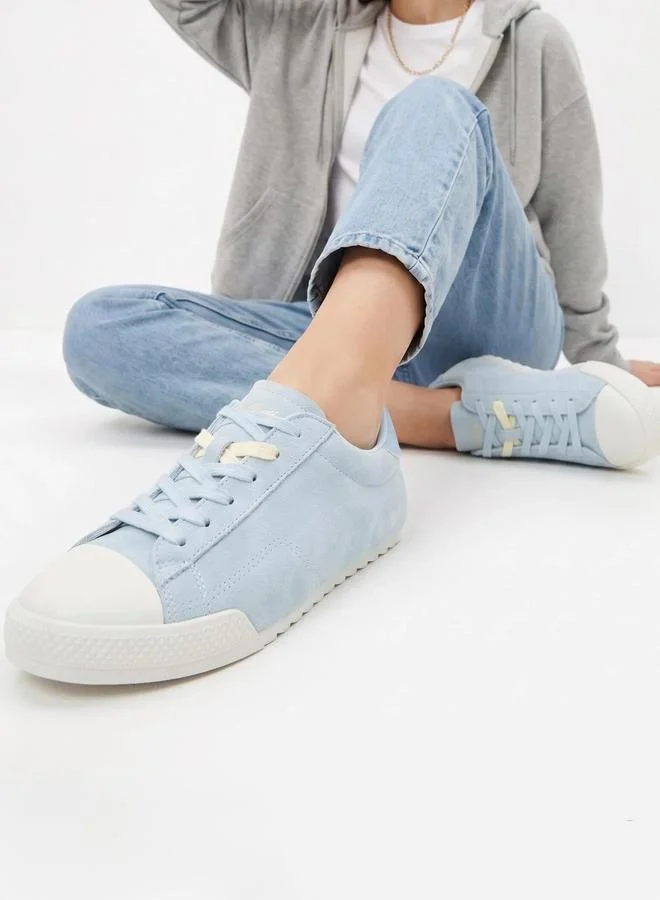 Styli  Light Blue Suede-Look Textile Sneakers for Women | Best Price UAE