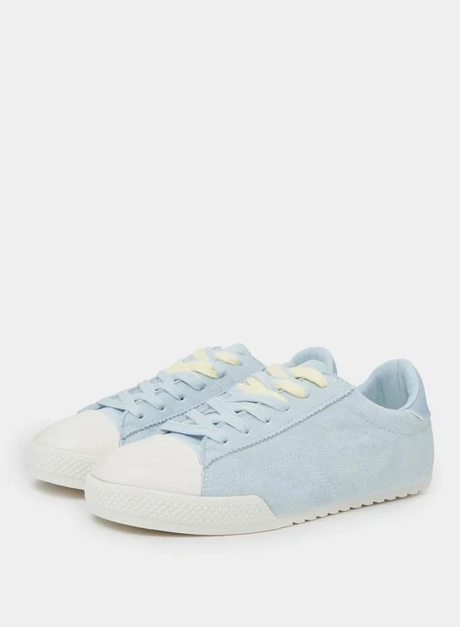 Styli Light Blue Suede-Look Textile Sneakers