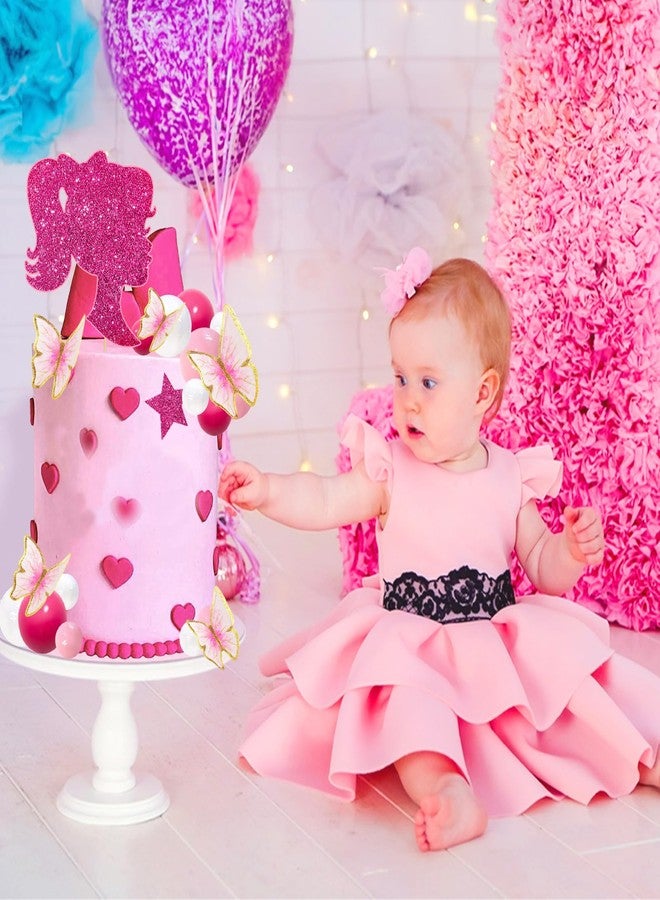 MEMOVAN Hot Pink Girl Cake Toppers 27pcs Pink Ball Butterfly Cake Decoration Girl Theme Cake Decoration for Boho Girl Hot Pink Princess Theme Wedding Baby Shower Birthday Party Supplies - Image 4