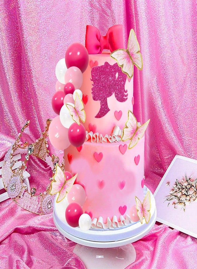 MEMOVAN Hot Pink Girl Cake Toppers 27pcs Pink Ball Butterfly Cake Decoration Girl Theme Cake Decoration for Boho Girl Hot Pink Princess Theme Wedding Baby Shower Birthday Party Supplies - Image 5
