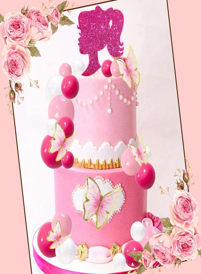 MEMOVAN Hot Pink Girl Cake Toppers 27pcs Pink Ball Butterfly Cake Decoration Girl Theme Cake Decoration for Boho Girl Hot Pink Princess Theme Wedding Baby Shower Birthday Party Supplies - Image 3