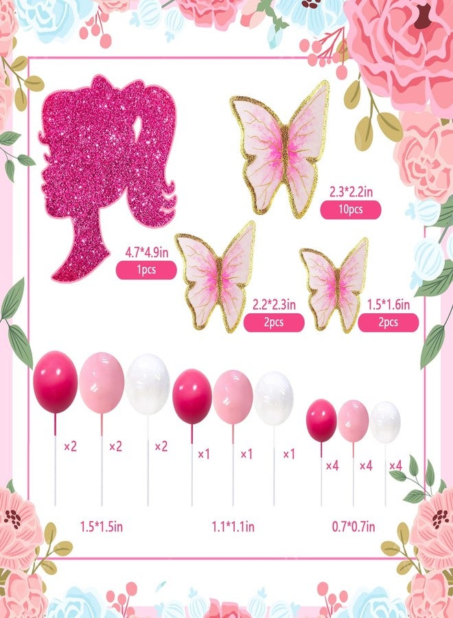 MEMOVAN Hot Pink Girl Cake Toppers 27pcs Pink Ball Butterfly Cake Decoration Girl Theme Cake Decoration for Boho Girl Hot Pink Princess Theme Wedding Baby Shower Birthday Party Supplies - Image 2