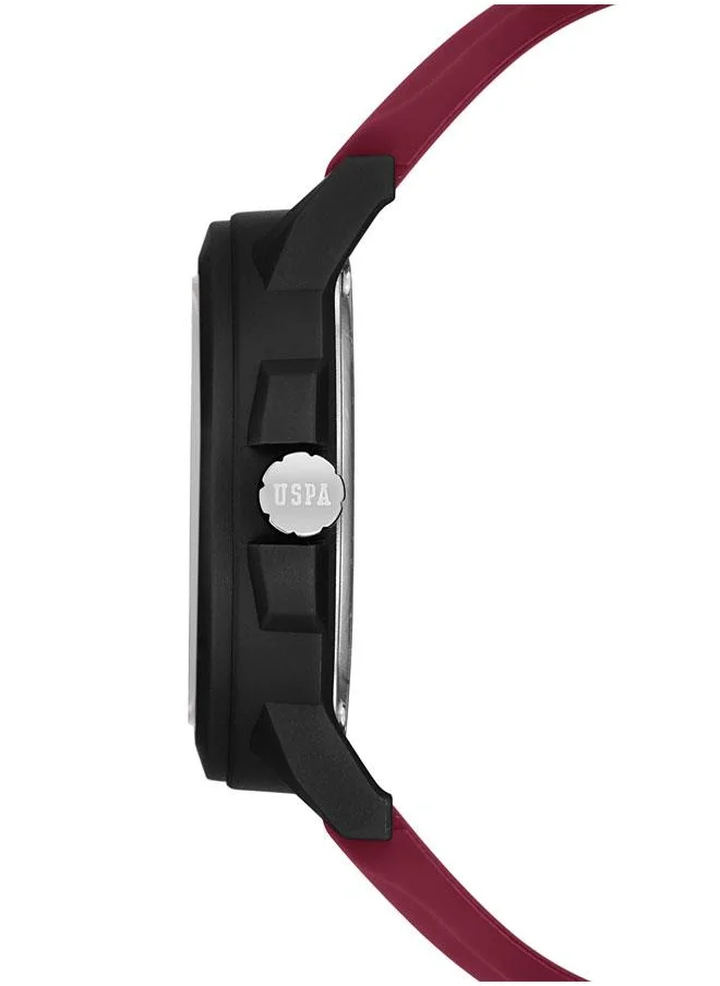 يو اس بولو اسن USPA Men's 44mm Sporty Watch with Bold Black Dial & Red Silicone Strap