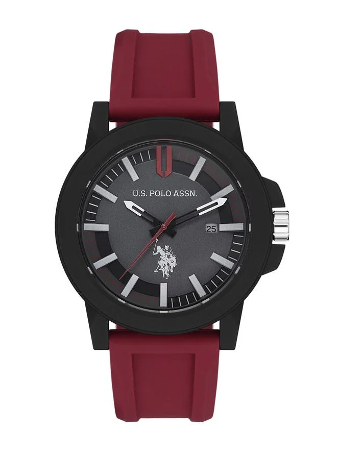 U.S. Polo Assn. USPA Men's 44mm Sporty Watch with Bold Black Dial & Red Silicone Strap