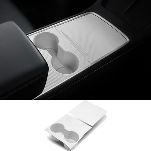 Fannasi Center Console Silicone Wrap Kit with Cup Holder for Tesla Model 3 2021-2023 / Model Y 2021-2024 (White) - Image 1