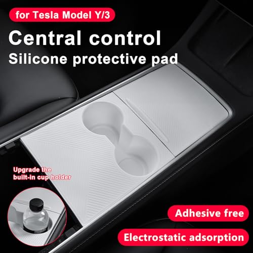 Fannasi Center Console Silicone Wrap Kit with Cup Holder for Tesla Model 3 2021-2023 / Model Y 2021-2024 (White) - Image 2